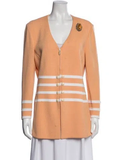Pre-owned St John Wool Striped Jacket In Orange