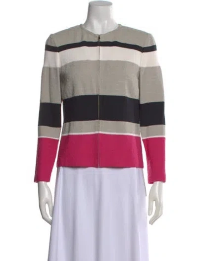 Pre-owned St John Wool Striped Jacket In Pink