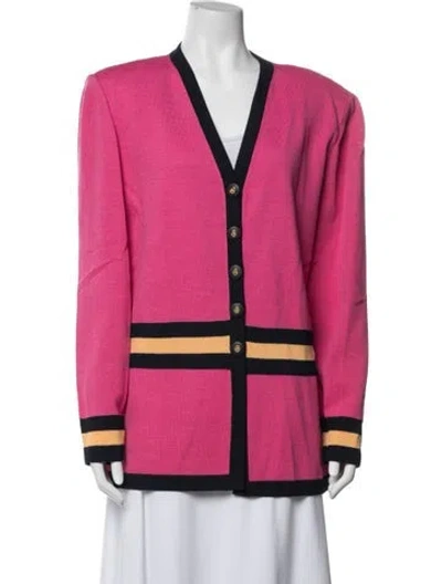 Pre-owned St John Wool Striped Jacket In Pink