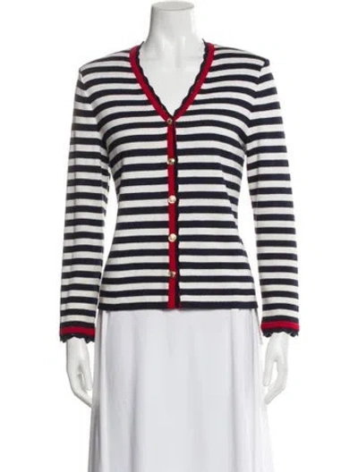 Pre-owned St John Wool Striped Jacket In White