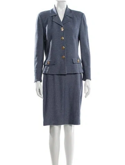 Pre-owned St John Wool Striped Skirt Suit In Blue