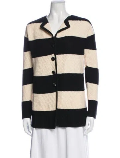 Pre-owned St John Wool Striped Sweater In Black/neutrals