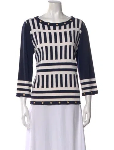 Pre-owned St John Wool Striped Sweater In Blue