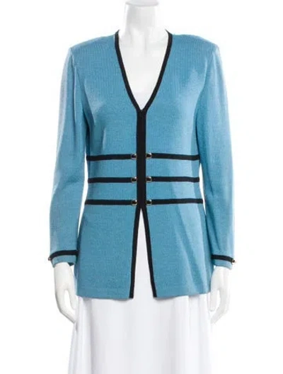 Pre-owned St John Wool Striped Sweater In Blue
