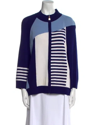Pre-owned St John Wool Striped Sweater In Blue