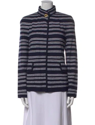 Pre-owned St John Wool Striped Sweater In Blue