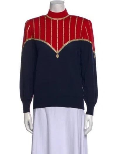 Pre-owned St John Wool Striped Sweater In Blue