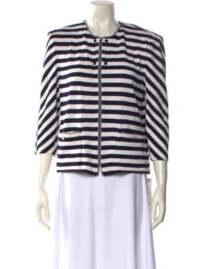 Pre-owned St John Wool Striped Sweater In Blue