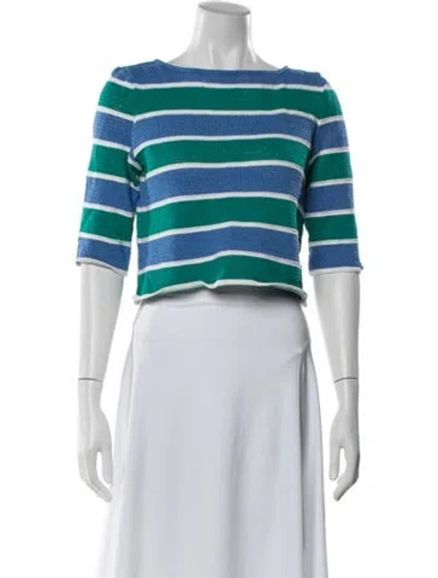 Pre-owned St John Wool Striped Sweater In Blue