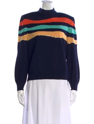Pre-owned St John Wool Striped Sweater In Blue
