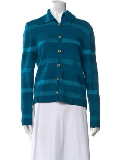 Pre-owned St John Wool Striped Sweater In Blue