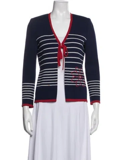 Pre-owned St John Wool Striped Sweater In Blue