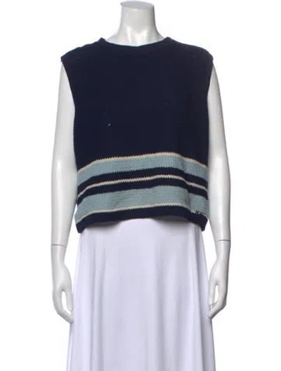 Pre-owned St John Wool Striped Sweater In Blue