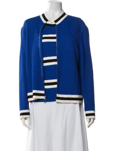 Pre-owned St John Wool Striped Sweater In Blue