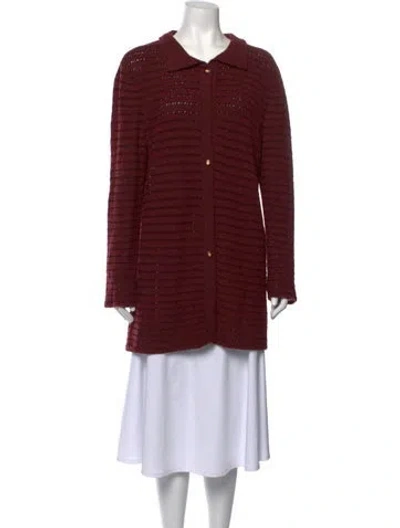 Pre-owned St John Wool Striped Sweater In Burgundy