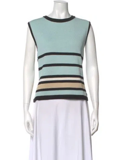 Pre-owned St John Wool Striped Sweater In Green
