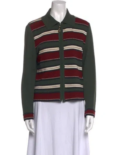 Pre-owned St John Wool Striped Sweater In Green