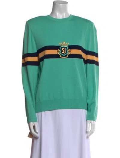 Pre-owned St John Wool Striped Sweater In Green