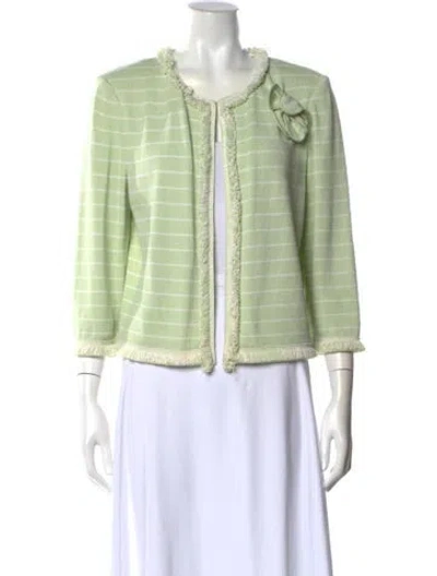 Pre-owned St John Wool Striped Sweater In Green