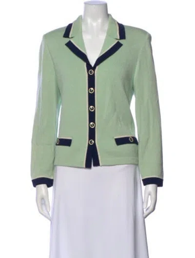 Pre-owned St John Wool Striped Sweater In Green
