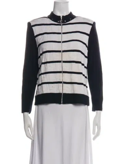 Pre-owned St John Wool Striped Sweater In Green