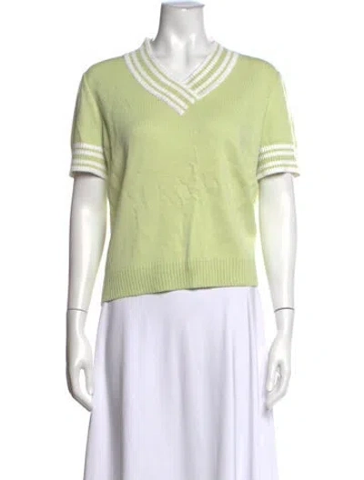 Pre-owned St John Wool Striped Sweater In Green