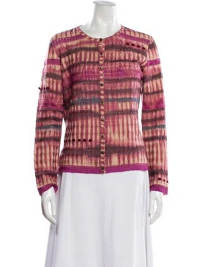 Pre-owned St John Wool Striped Sweater In Pink