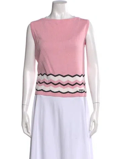 Pre-owned St John Wool Striped Sweater In Pink
