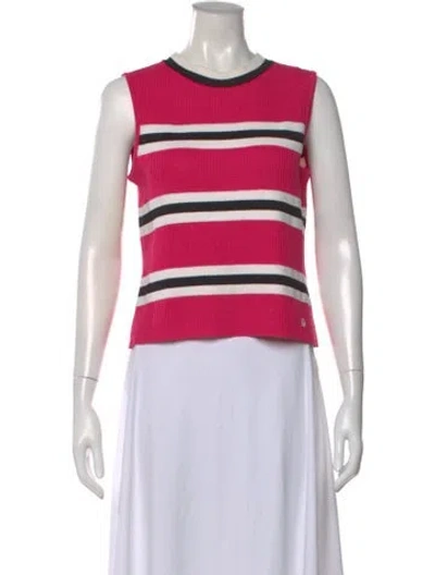 Pre-owned St John Wool Striped Sweater In Pink