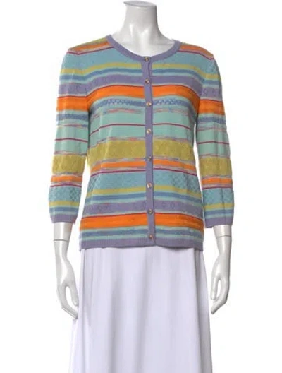 Pre-owned St John Wool Striped Sweater In Purple