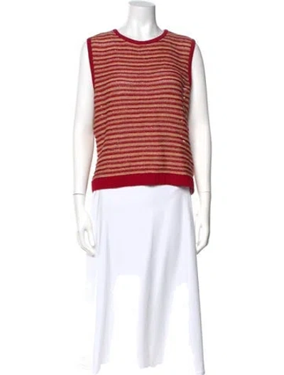 Pre-owned St John Wool Striped Sweater In Red