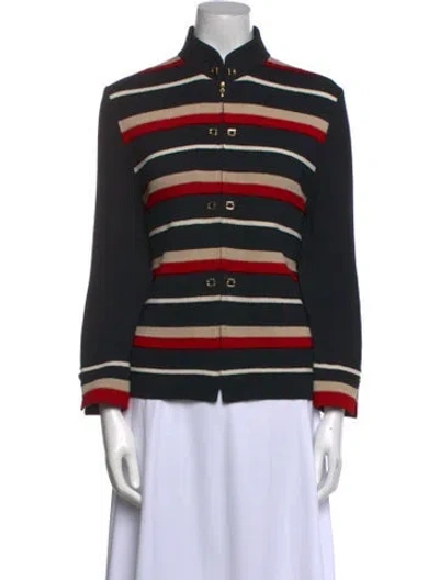 Pre-owned St John Wool Striped Sweater In Red