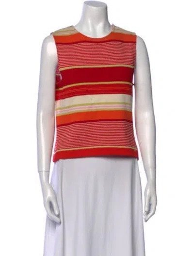 Pre-owned St John Wool Striped Sweater In Red