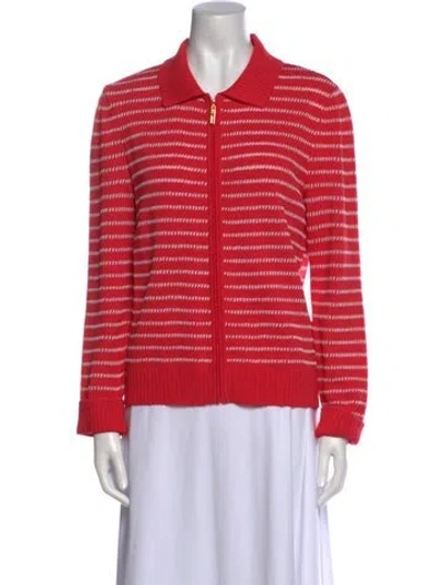 Pre-owned St John Wool Striped Sweater In Red