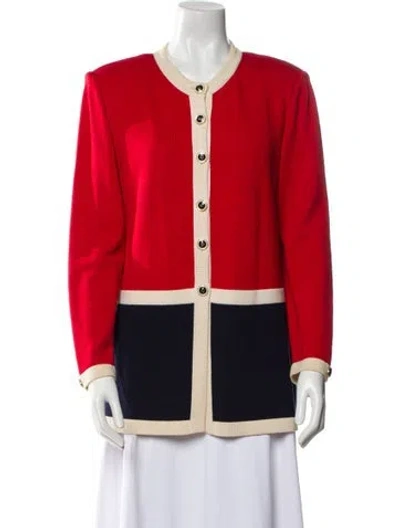 Pre-owned St John Wool Striped Sweater In Red