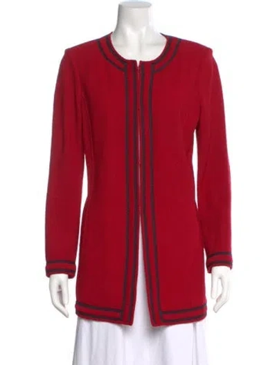 Pre-owned St John Wool Striped Sweater In Red