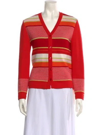 Pre-owned St John Wool Striped Sweater In Red