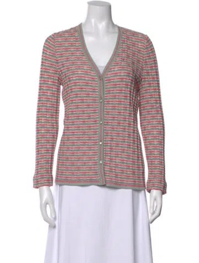 Pre-owned St John Wool Striped Sweater In Red