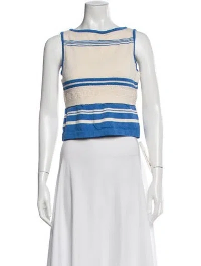 Pre-owned St John Wool Striped Sweater In White
