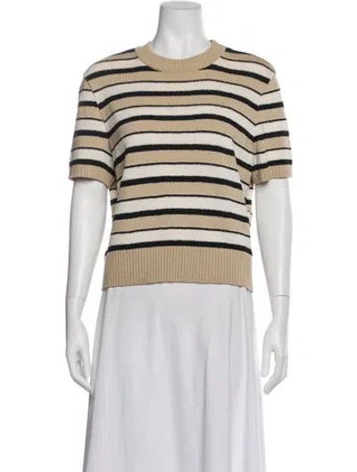 Pre-owned St John Wool Striped Sweater In White