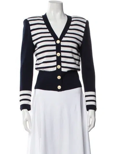 Pre-owned St John Wool Striped Sweater In White