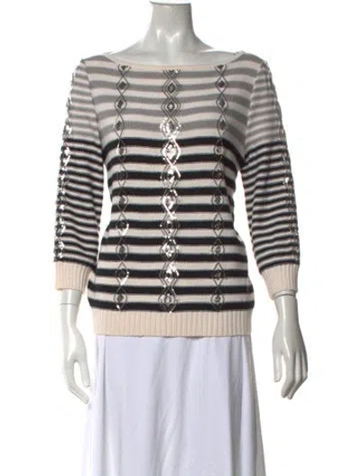 Pre-owned St John Wool Striped Sweater In White