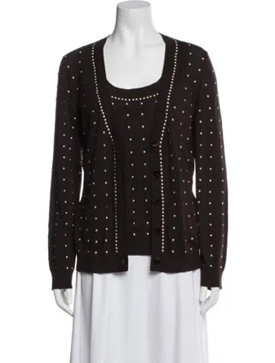 Pre-owned St John Wool Studded Accents Dress Set In Brown