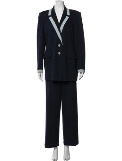Pre-owned St John Wool Studded Accents Pant Set In Blue