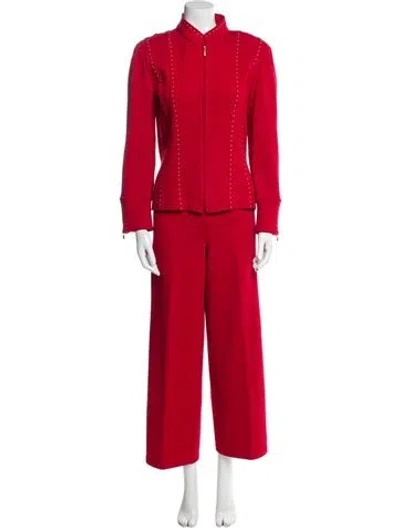 Pre-owned St John Wool Studded Accents Pant Set In Red