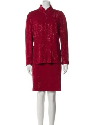 Pre-owned St John Wool Studded Accents Skirt Set In Red