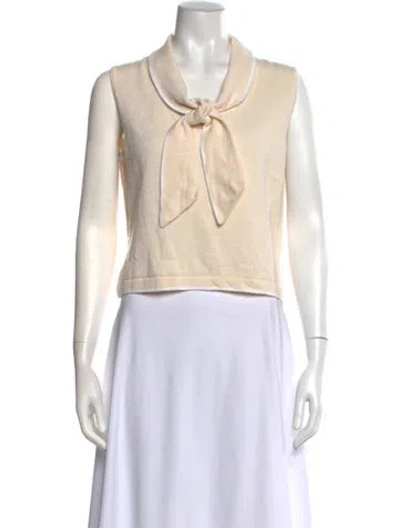 Pre-owned St John Wool Tie Neck Sweater In Neutral