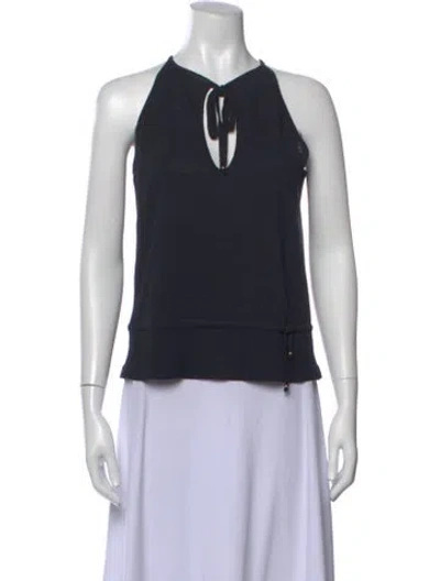 Pre-owned St John Wool Tie Neck Top In Blue