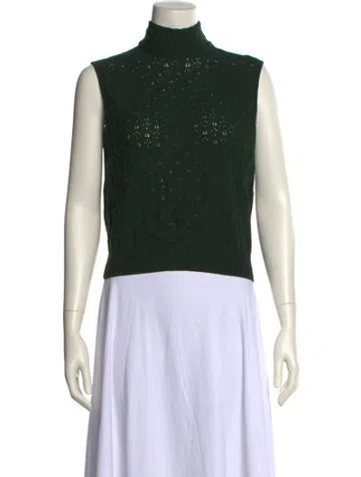 Pre-owned St John Wool Turtleneck Crop Top In Green