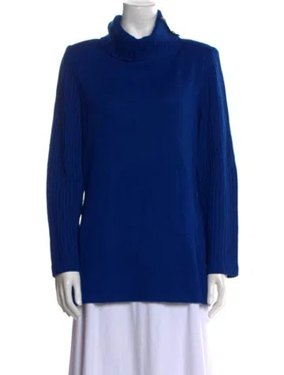Pre-owned St John Wool Turtleneck Sweater In Blue